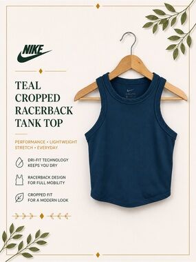 Nike One Dri-FIT Teal Cropped Racerback Tank Top Size XS